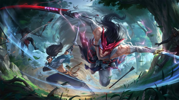 Yone and Yasuo fighting in League of Legends 4K