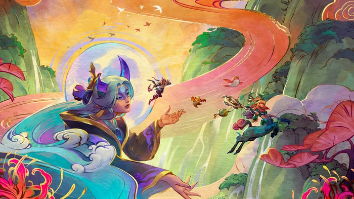 Alune and companions in a mystical landscape