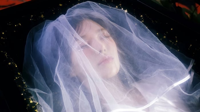 Wendy from Red Velvet in a coffin with veil