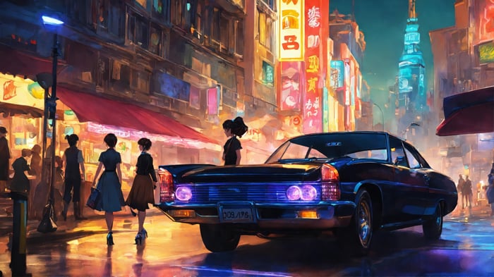 4K Digital Art of a Car on a Night Street