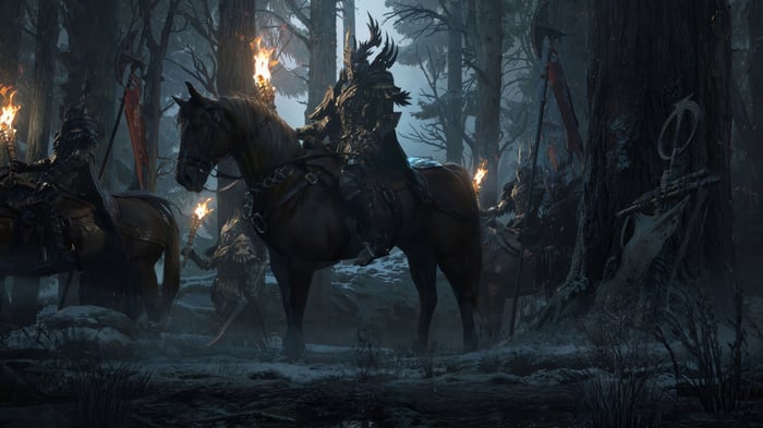 Fantasy Army of Warriors on Horseback in Forest 4K