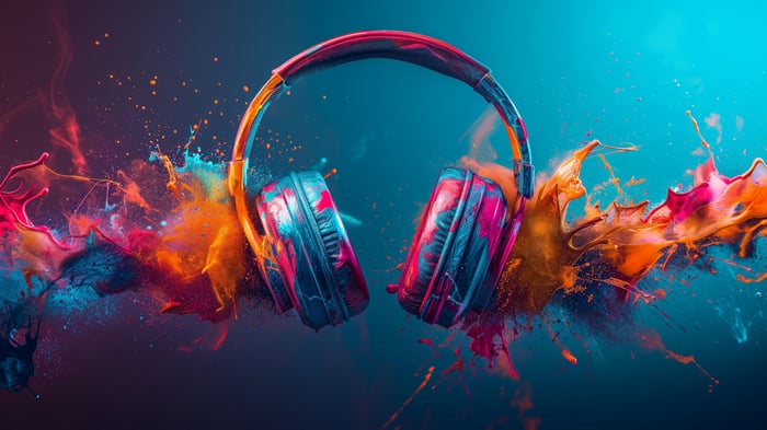 Headphones with colorful paint splashes 4K
