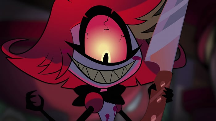 Niffty from Hazbin Hotel holding a knife