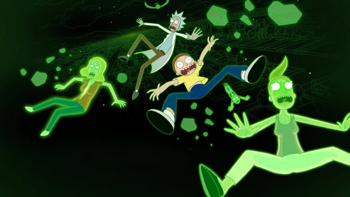 Rick and Morty characters falling in space
