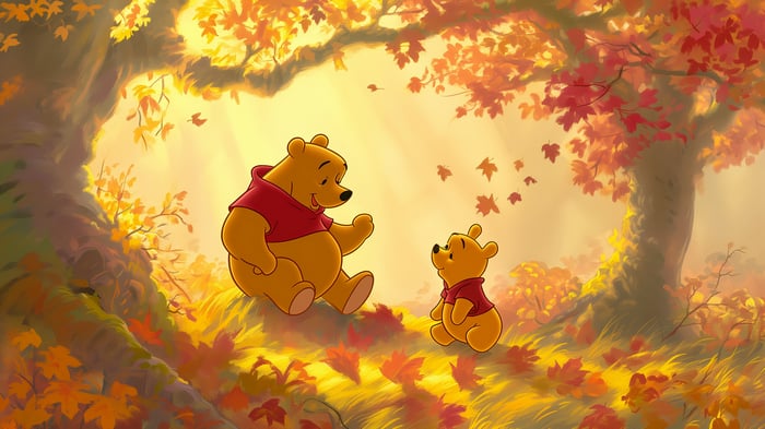 Winnie the Pooh and Piglet in Autumn