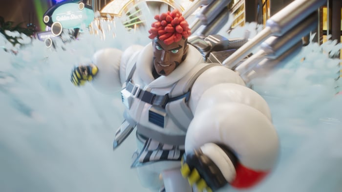 Foamstars character in white suit with red hair