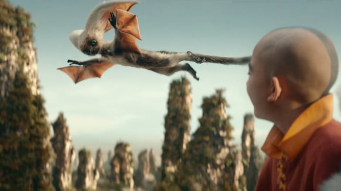 Aang and a flying creature in Avatar: The Last Airbender 4K