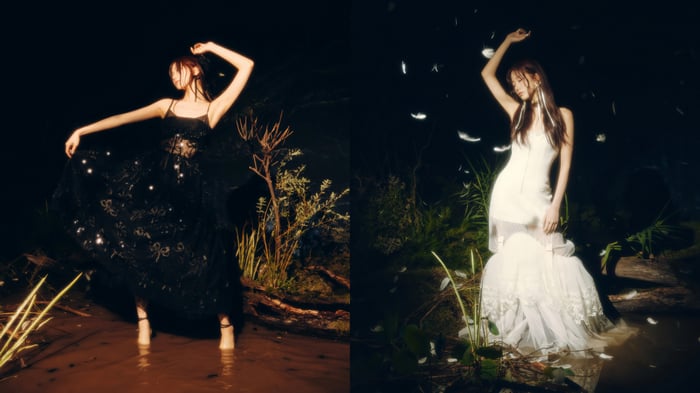 LE SSERAFIM Kazuha in a dark, watery setting