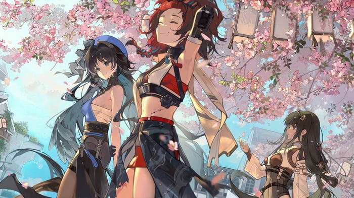 Wuthering Waves: Danjin, Yangyang, and Baizhi under Cherry Blossoms