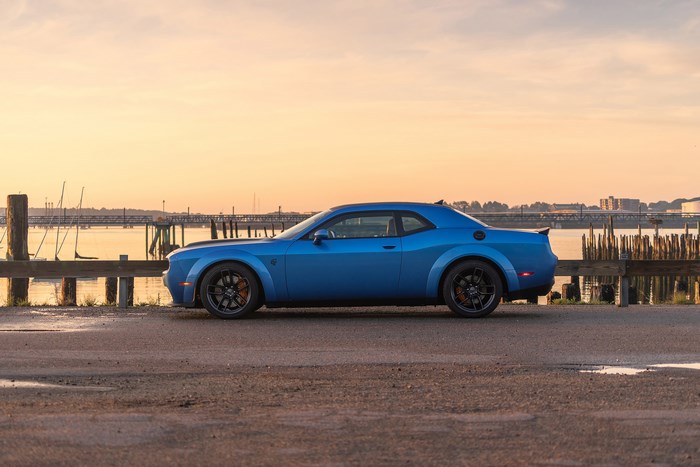 Blue Dodge Challenger SRT Hellcat by the water