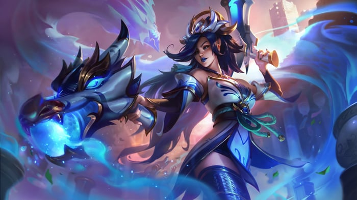 Miss Fortune and Dragon in League of Legends Splash Art 4K