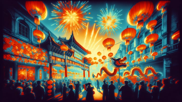 Chinese New Year Dragon Fireworks Festival 4K