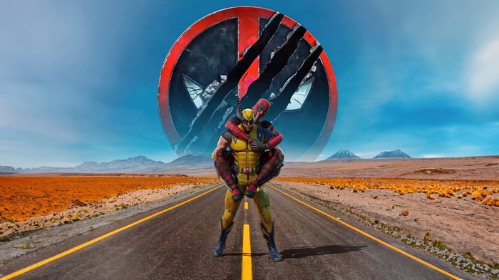 Deadpool and Wolverine in a desert landscape