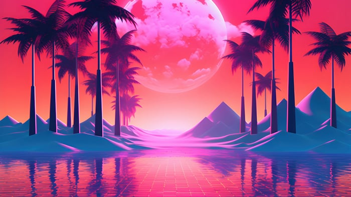 Synthwave Moon and Palm Trees 4K