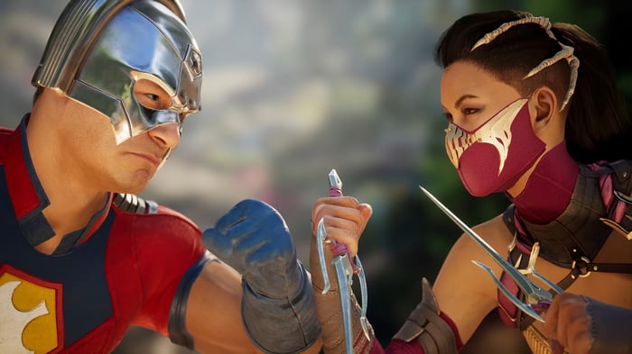 Peacemaker and Mileena from Mortal Kombat 1 4K
