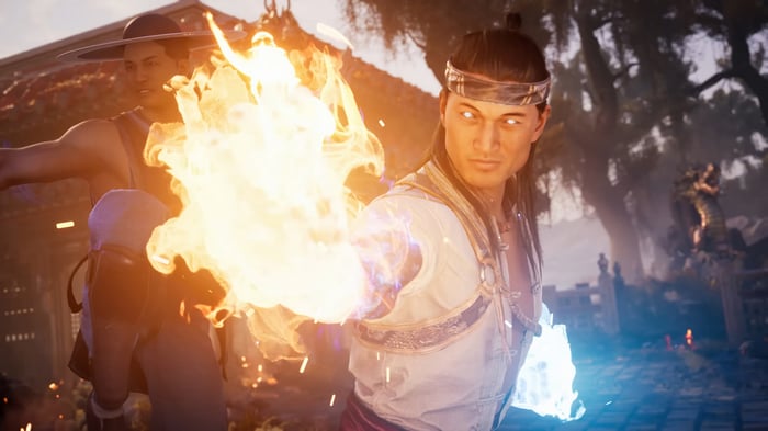 Liu Kang using fire powers in Mortal Kombat 1