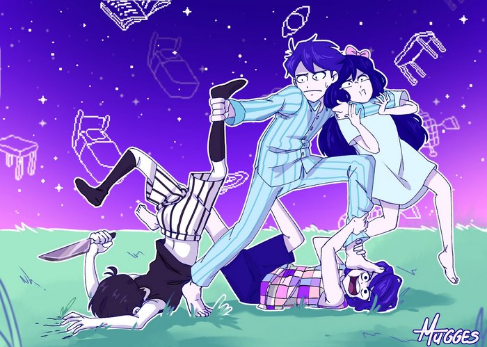 Omori Characters in Pajamas Night Scene