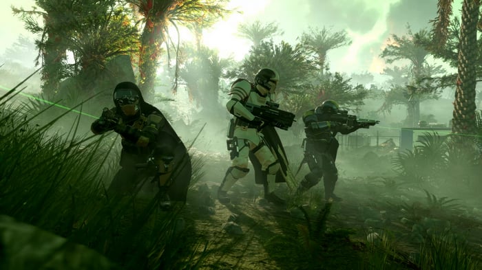 Helldivers 2 soldiers in a jungle