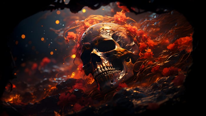Burning Skull Digital Art 4K
