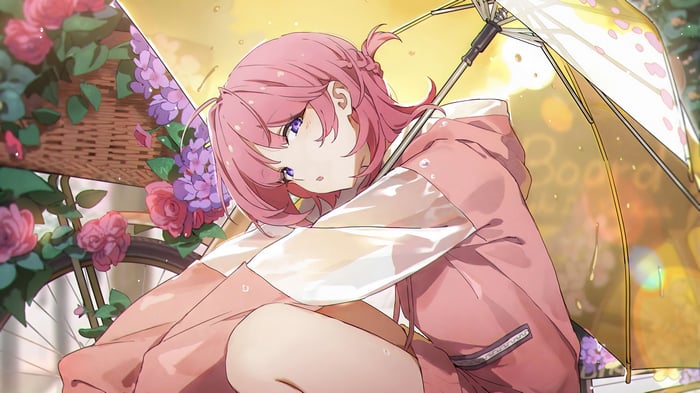 Anime Girl with Pink Hair and Umbrella in 4K