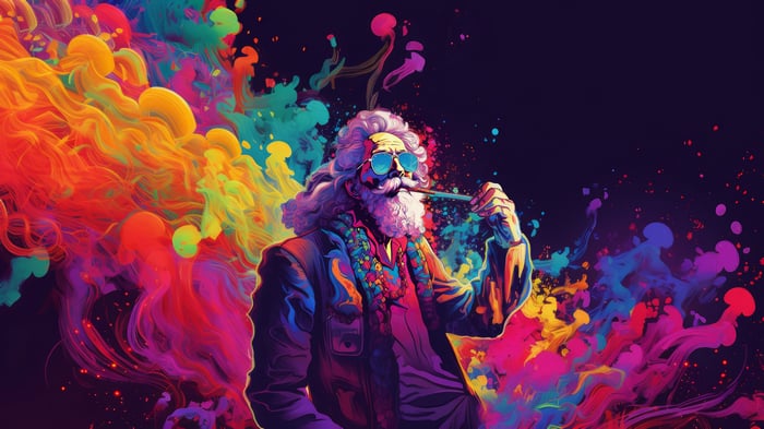 Man with Moustache Smoking Pipe in Colorful Smoke 4K