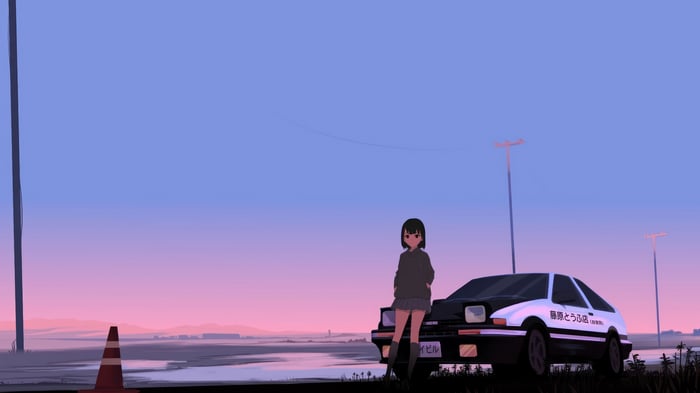 Initial D Anime Girl and Car 4K