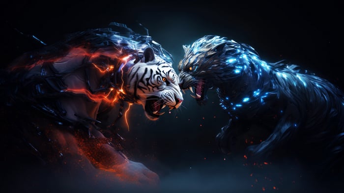 Digital Art of Two Fighting Tigers