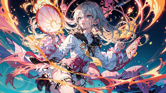 Anime Girl with Magic and Fire 4K