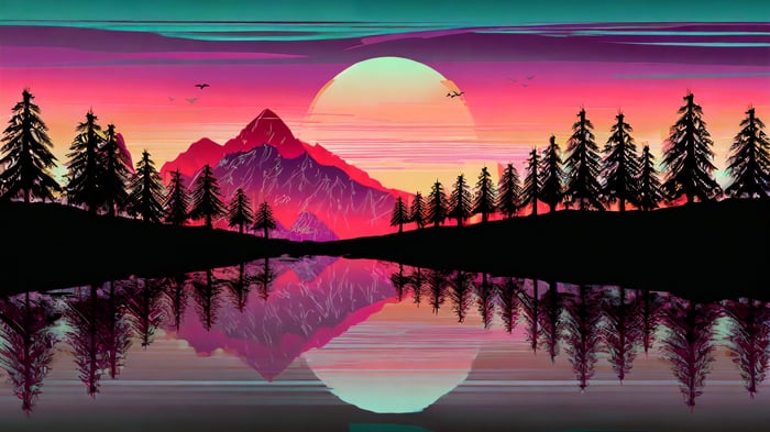 Digital Art Sunset Mountain Scenery 4K
