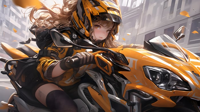 Anime Girl Riding a Sci-Fi Motorcycle in 4K