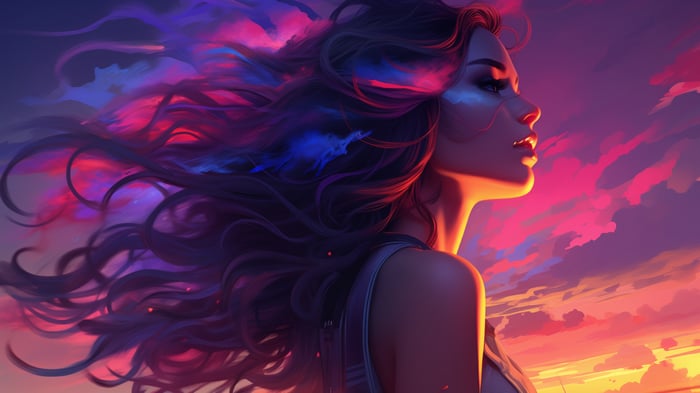 Girl in Sunset Sky 4K