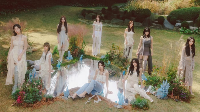 TWICE Girls Posing in a Garden 4K
