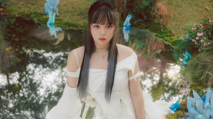 Jeongyeon of TWICE in a white dress