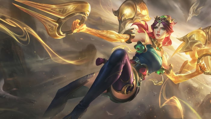League of Legends Splash Art of a Woman with Golden Armor