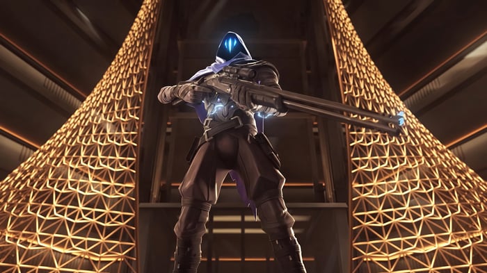 Omen from Valorant holding a sniper rifle