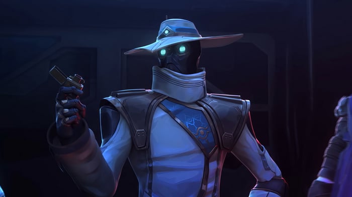 Cypher from Valorant holding a gun