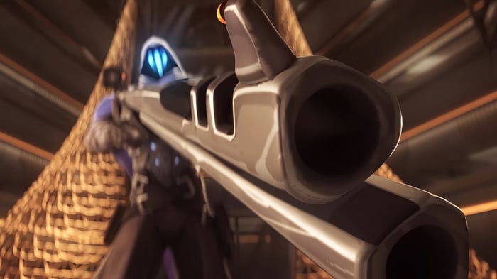 Omen from Valorant aiming a rifle