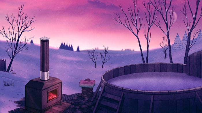 Winter Hot Tub Chillhop Digital Art 4K