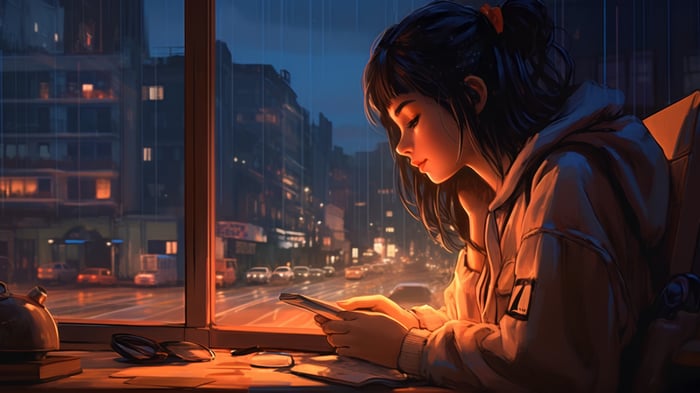 Anime Girl on Phone in Rainy City 4K