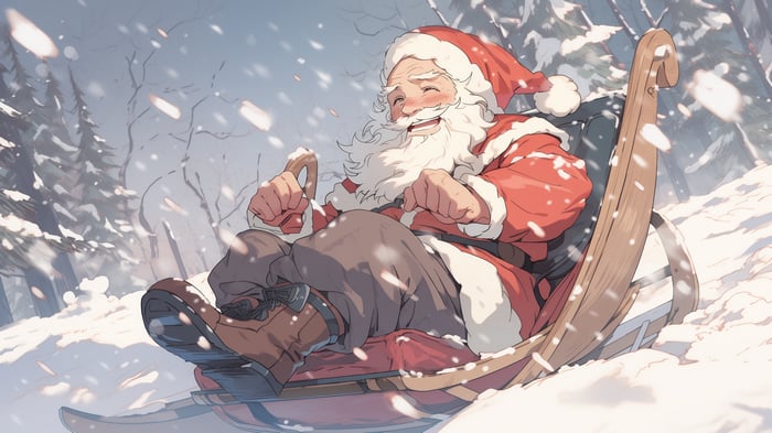Santa Claus riding a sleigh in the snow