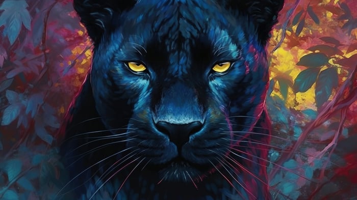 Black Panther in Colorful Forest 4K