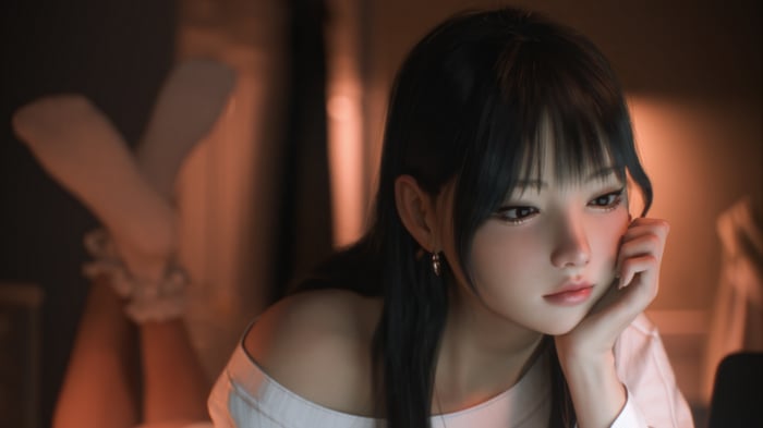 Anime Girl in White Top, 4K