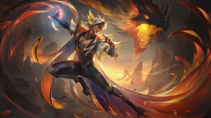 Dragonmancer Rakan and Dragon in League of Legends 4K
