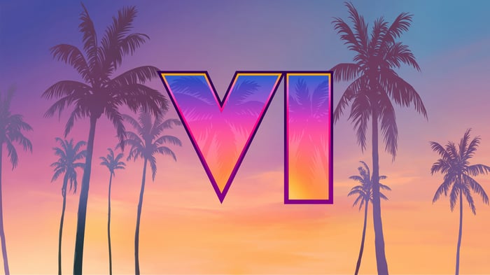 Grand Theft Auto 6 logo with palm trees
