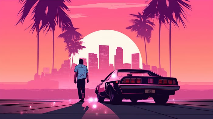 GTA 6 4K Sunset Cityscape with Car and Man