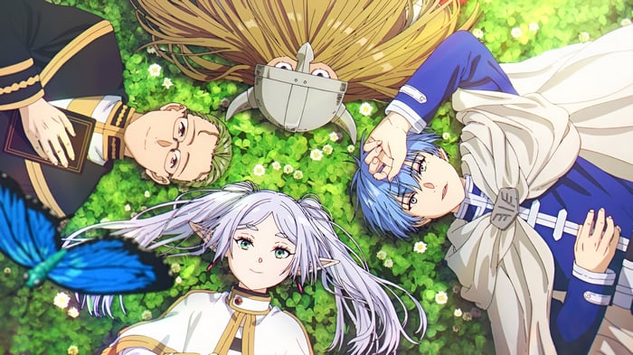 Frieren, Himmel, Kraft, and Eisen lying on grass