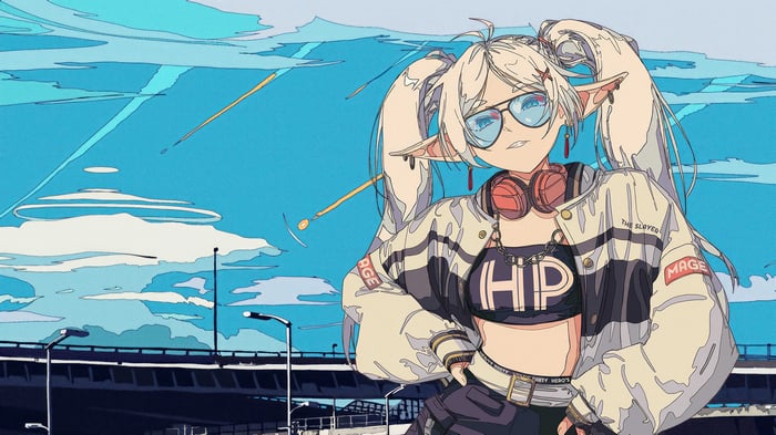 Frieren with Headphones and Sunglasses
