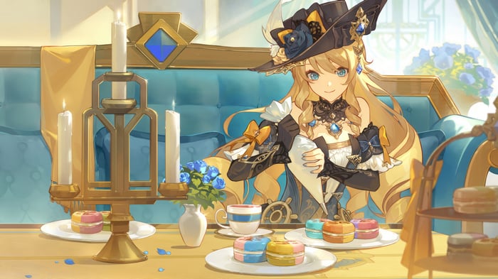 Navia from Genshin Impact at a tea party