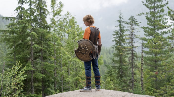 Walker Scobell as Percy Jackson in the forest 4K