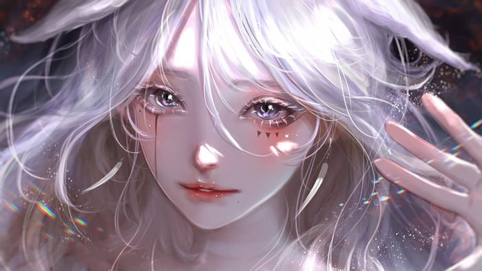 Anime Girl with White Hair and Purple Eyes 4K